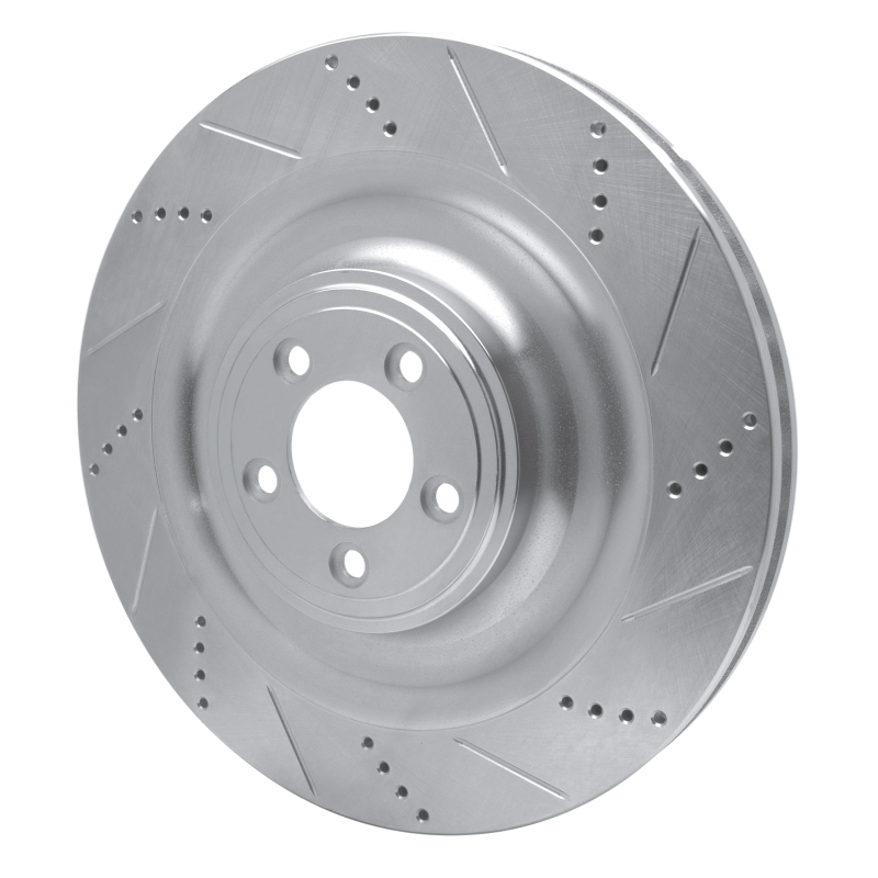 Jaguar XKR Brake Rotor (1) - Front Left - R1 Concepts - Drilled & Slotted - Silver - `08-`09